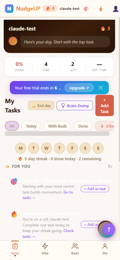 Onzy task list — the steps that make up a project, each scheduled on its own day